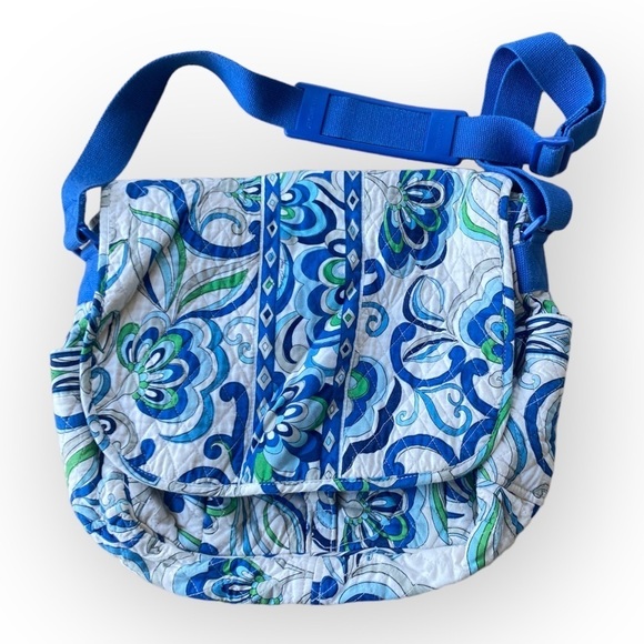 Vera Bradley Mediterranean White Messenger Bag Laptop Backpack Floral Shoulder - Picture 1 of 16